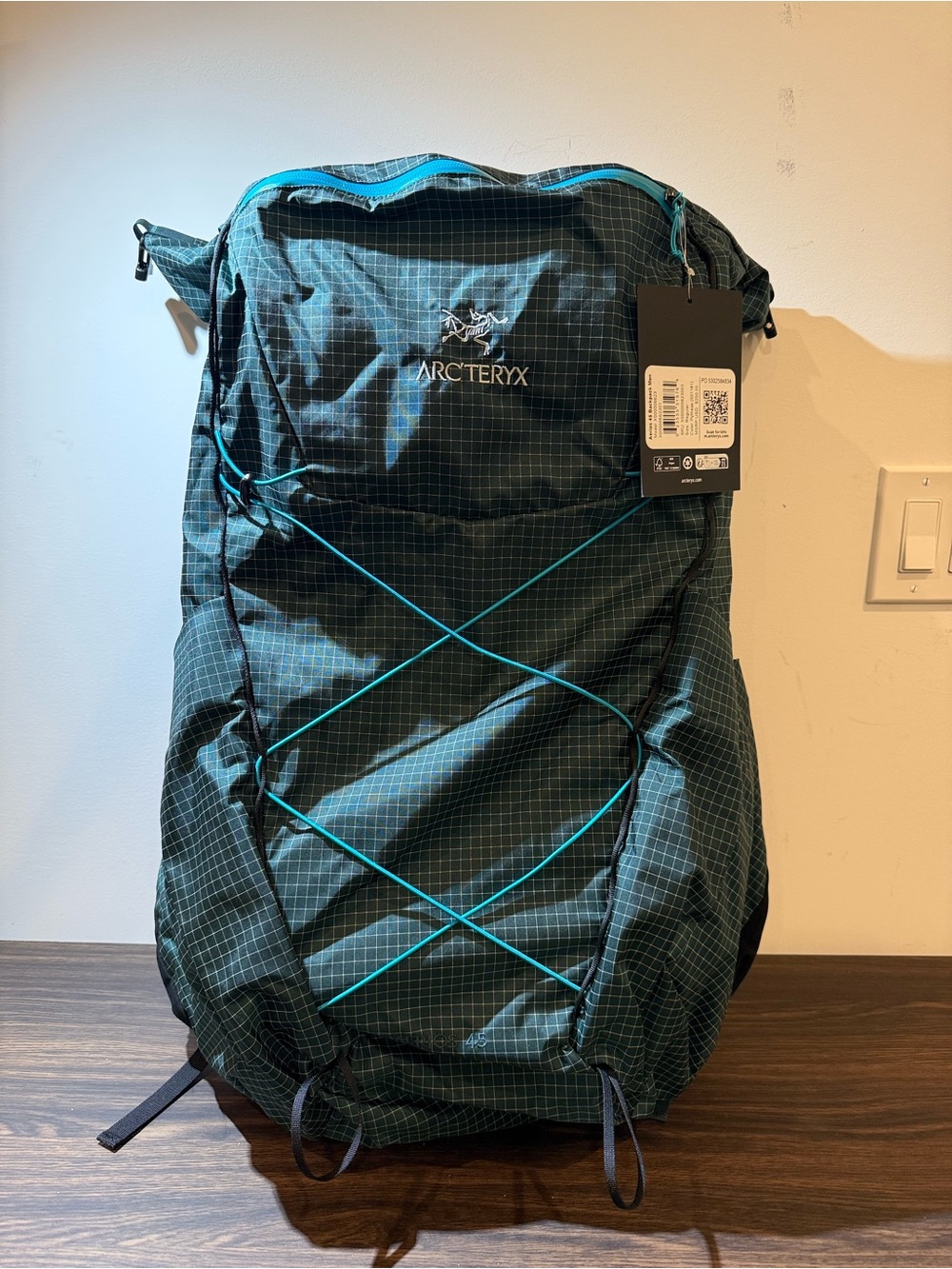 Arc'teryx Green Aerios 45 Backpack with Teal Accents